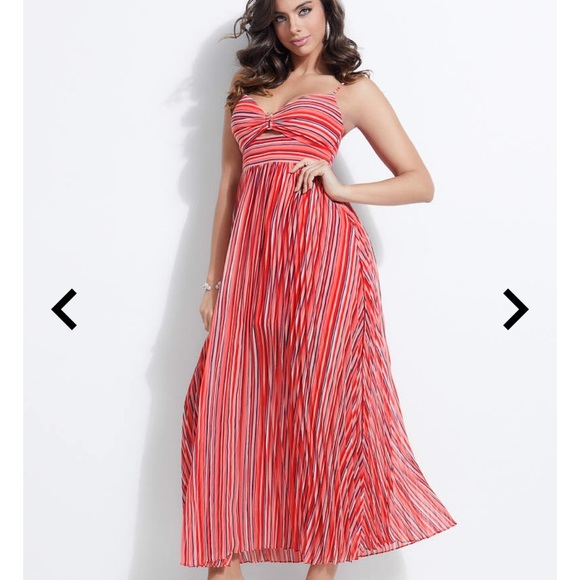 NWT Guess Marrah maxi dress pink red striped - Picture 1 of 7